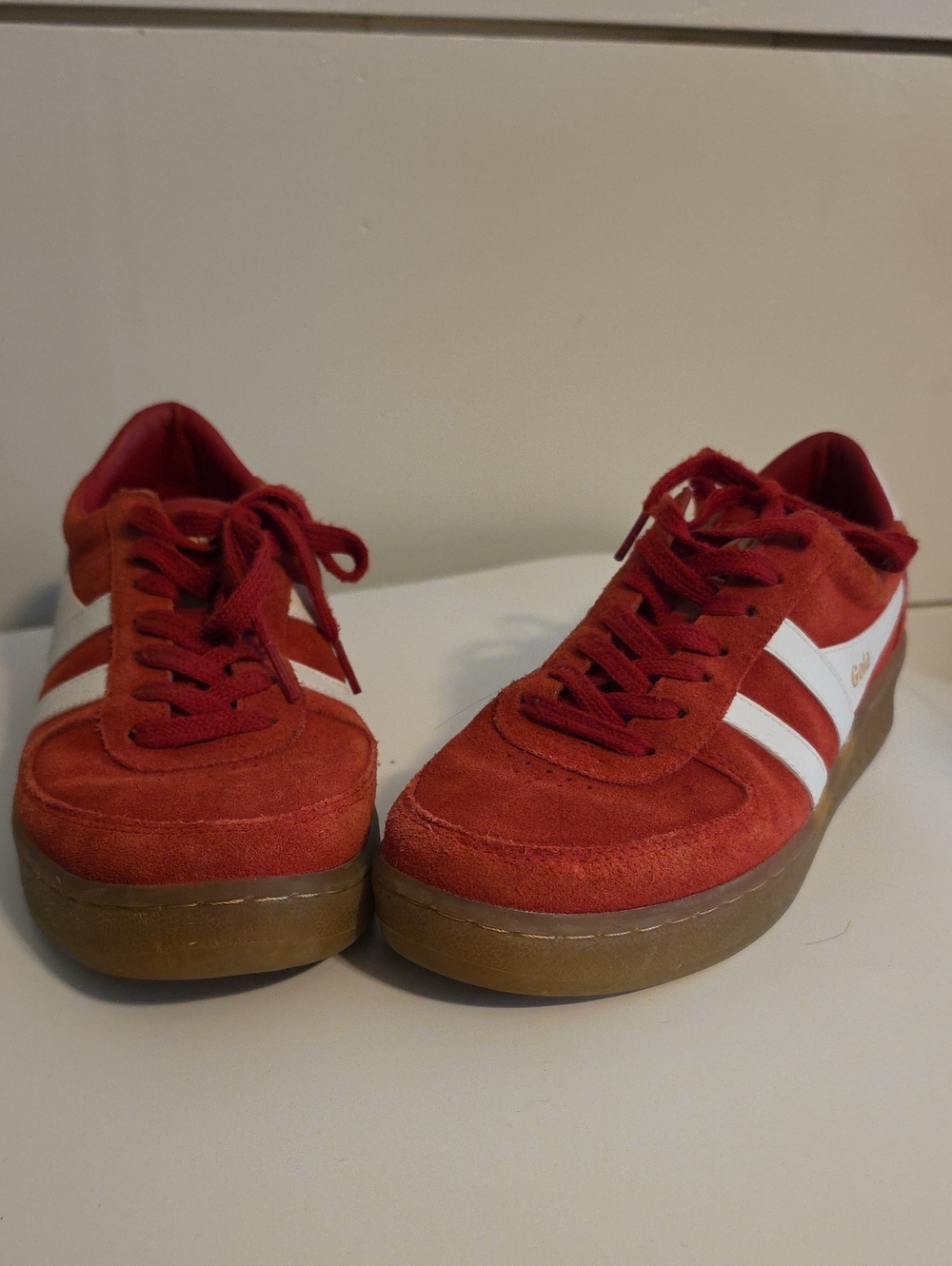 Red Suede Sneakers with White Stripes